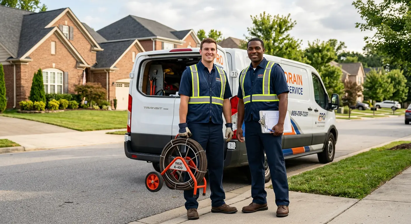 Sewer and drain service team with equipment ready for work in Vidalia
